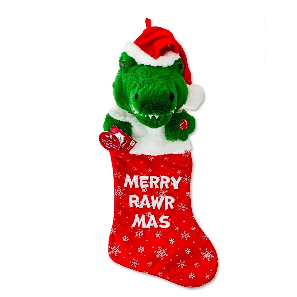T Rex Animated Singing Christmas Stocking Dinosaur Merry Rawr‎ Mas